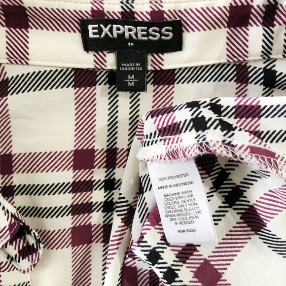 Express Portofino Shirt Womens M Plaid Double Pocket Button Down Roll Tab Sleeve - Picture 5 of 6